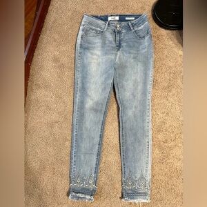 Angels Light Blue Cropped Jeans with Embroidery